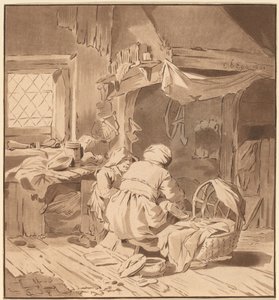 Interieur van een Boerenhuis met Twee Vrouwen door Cornelis Ploos van Amstel