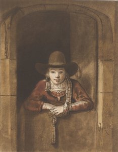 Jongen leunend over een onderdeur door Cornelis Ploos van Amstel