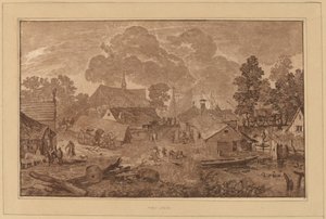 Dorp met vijver door Cornelis Ploos van Amstel