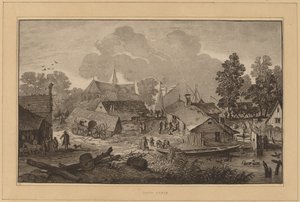 Dorp met vijver door Cornelis Ploos van Amstel