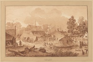 Dorp met vijver door Cornelis Ploos van Amstel