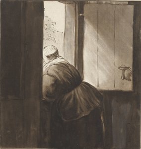 Vrouw leunend over een onderdeur