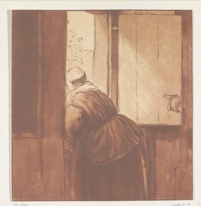Vrouw leunend over een onderdeur