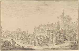 Vismarkt door Cornelis Ploos van Amstel after Jan