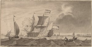 Oorlogsschip in de Y door Cornelis Ploos van Amstel and Bernhard Schreuder, after Ludolf Backhuysen