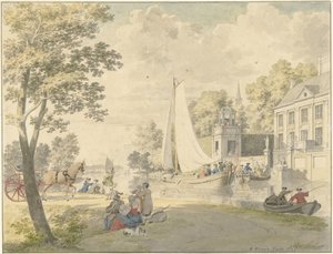 Zomers landtafereel met plezierschepen door Cornelis Pronk