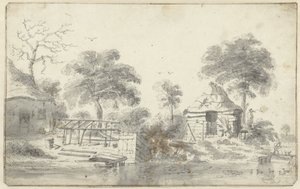 Boerderij met schuur aan het water door Cornelis Saftleven