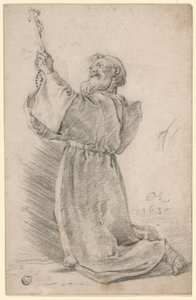 Knielende monnik met crucifix door Cornelis Saftleven