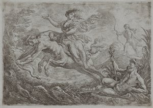 Nessus wordt getroffen door de gifpijl van Hercules door Cornelis Schut (I)