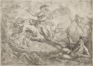 Nessus wordt getroffen door de gifpijl van Hercules door Cornelis Schut (I)