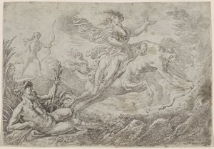 Nessus wordt getroffen door de gifpijl van Hercules door Cornelis Schut (I)
