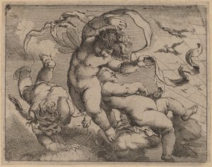 Drie Vliegende Putti door Cornelis Schut I
