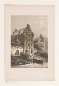 Huizen langs het water door Cornelis Springer