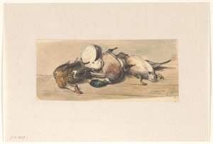 Stilleven met vier eenden door Cornelis Springer