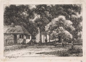 Huis tussen geboomte door Cornelis Steffelaar