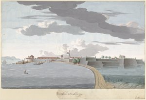 Fort Galle op Ceylon, van de landzijde gezien door Cornelis Steiger