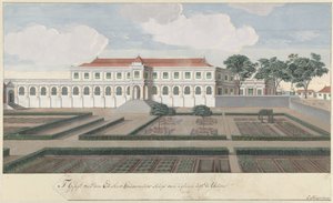 Het Gouverneurshuis met de tuin te Colombo op Ceylon door Cornelis Steiger