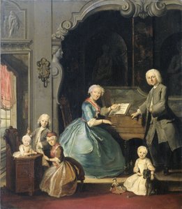 Familiegroep bij een klavecimbel, 1739 door Cornelis Troost