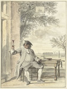 Rustende wandelaar voor de herberg De Mosse Knip door Cornelis Troost