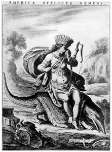Allegorisch Uitzicht op Amerika door Cornelis Visscher