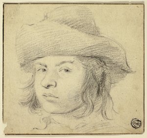 Borstbeeld van jonge man met hoed door Cornelis Visscher