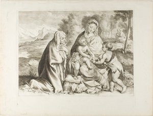 De Heilige Familie met Sint Johannes de Doper en Sint Elisabeth, van kabinet Reynst door Cornelis Visscher