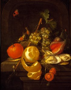 Stilleven met fruit en oesters door Cornelis de Heem