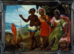 De vier delen van de wereld: Afrika. Schilderij door Cornelis De Baellieur (1607-1671), Vlaamse school door Cornelis de I Baellieur