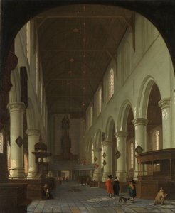 Interieur van de Oude Kerk in Delft vanaf het koor naar het portaal