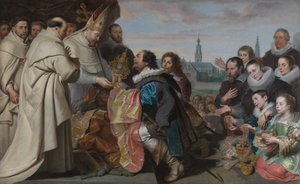 De teruggave van de kerkschatten aan Sint Norbertus na de nederlaag van de ketterse Tankelin, met een portret van de familie Snoeck