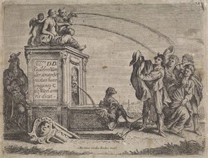Groep mensen bij fontein