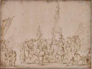 Italiaanse marktscène door Cornelis de Wael