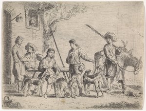 Jagers voor een herberg door Cornelis de Wael