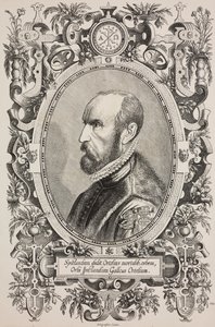 Portret van Abraham Ortelius (1528-1598), gravure door Cornelius Galle de Oudere (1576-1650) uit L
