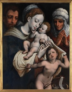 Heilige Familie met Elisabeth en Johannes de Doper door Cornelis van Cleve