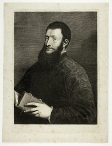 Portret van de dichter Pietro Aretino, uit Cabinet Reynst; Variarum imaginum a celeberrimis artificibus pictarum Caelaturae (Cabinet Reynst: Gravures van verschillende afbeeldingen geschilderd door beroemde kunstenaars) door Cornelis van Dalen II