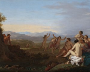 Satyrs die nymfen bespieden door Cornelis van Poelenburch