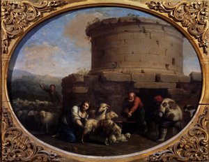 Herders, kuddes en boeren bij een fontein in Rome