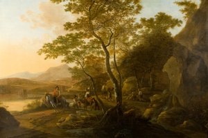 Landschap met figuren, c.1655-1710 door Cornelis van Swanenburgh
