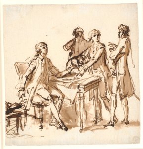 Vier mannen aan een tafel bespreken een project door Cornelius Høyer