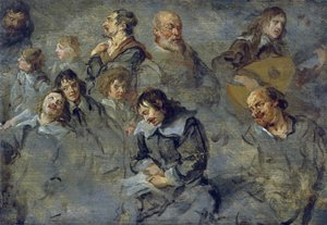 Studies van mannelijke hoofden door Cornelius I Schut