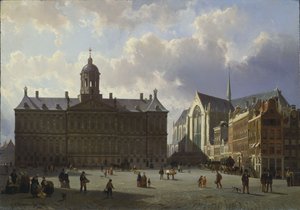 De Dam met het Koninklijk Paleis, Amsterdam, 1855 door Cornelis Springer