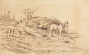 Een Paard dat een Sleep Voorttrekt door Cornelius Varley