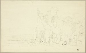 Landschap met gotische ruïnes door Cornelius Varley