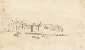Kleine boten in de haven door Cornelius Varley