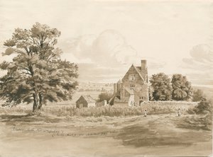 Tettenhall - Perton Hall: sepia wassing tekening, 9 aug 1820 door Cornelius Varley
