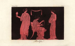 Een afbeelding van Penelope, vrouw van Odysseus, met haar bedienden