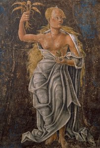 Deken, detail Maagd van het Teken, scène uit de maand augustus door Cosimo (attr. to) Tura