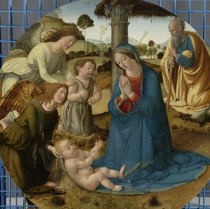 De aanbidding van het Christuskind door Cosimo Rosselli