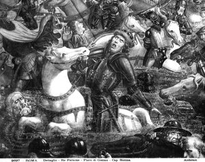 De Oversteek van de Rode Zee, detail van Farao te paard, uit de Sixtijnse Kapel (fresco) (detail)